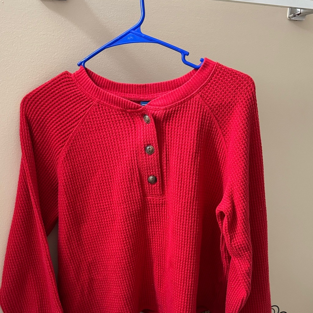 Old Navy Red Waffle Knit Henley Top